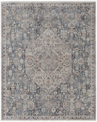 10' X 13' Blue And Ivory Floral Power Loom Stain Resistant Area Rug