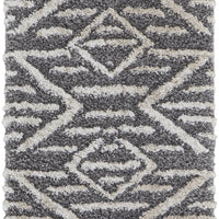 8' Gray And Ivory Geometric Power Loom Stain Resistant Runner Rug