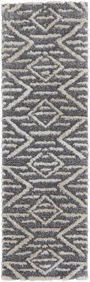 8' Gray And Ivory Geometric Power Loom Stain Resistant Runner Rug