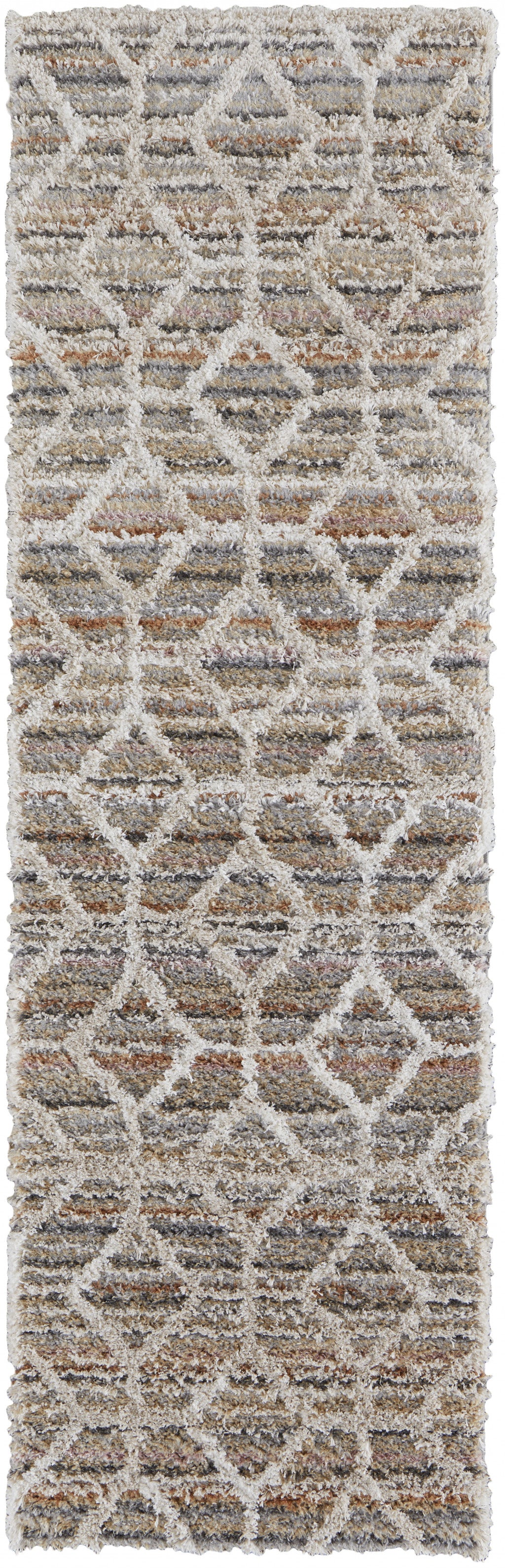 8' Tan Taupe And Ivory Geometric Power Loom Stain Resistant Runner Rug