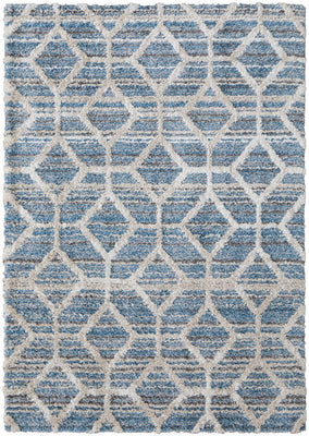 5' X 8' Blue And Ivory Geometric Power Loom Stain Resistant Area Rug