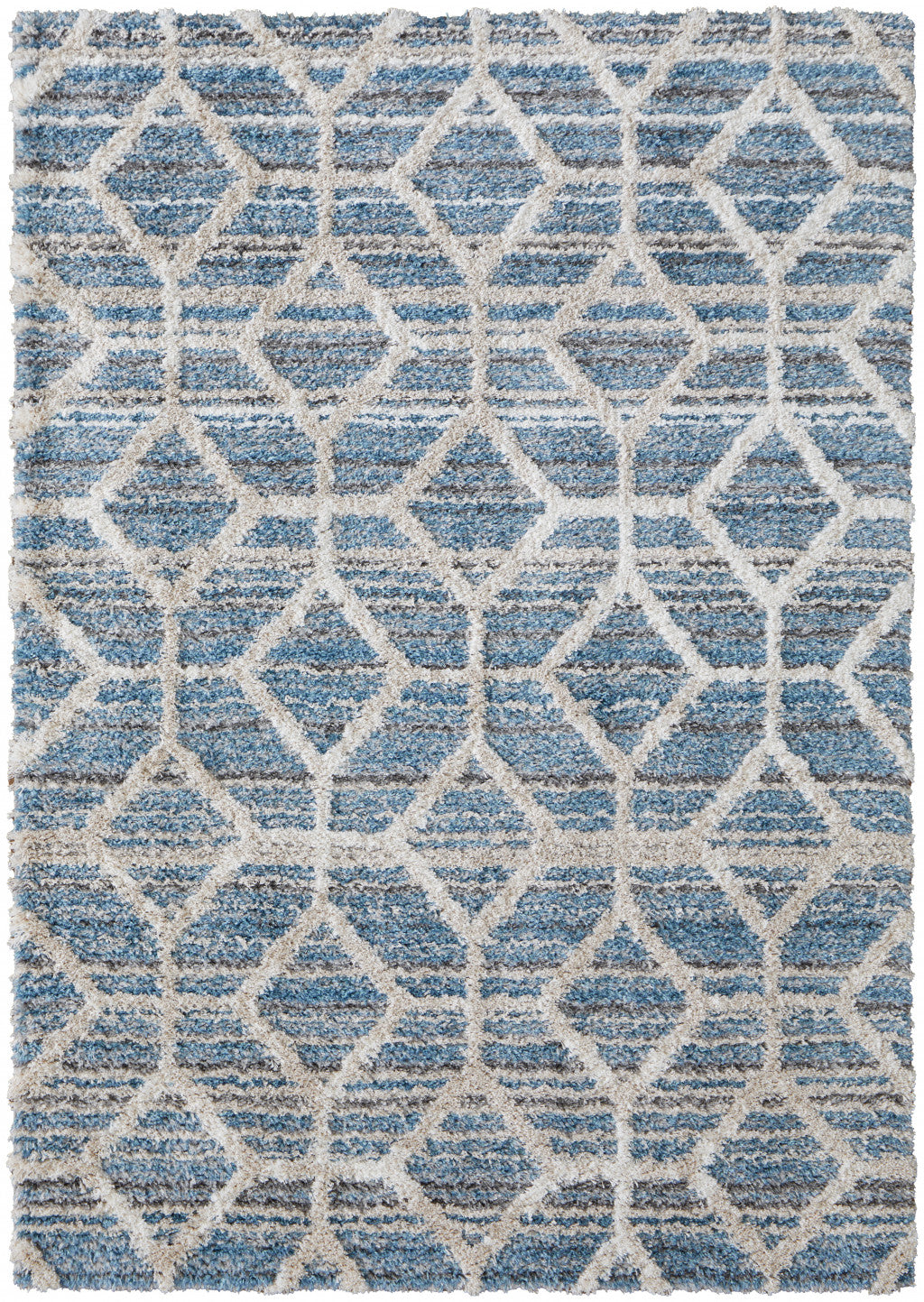 8' X 10' Blue And Ivory Geometric Power Loom Stain Resistant Area Rug