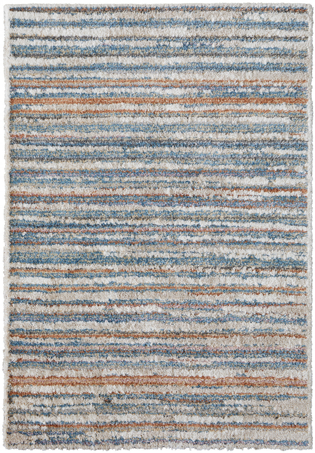 4' X 6' Ivory Blue And Orange Striped Power Loom Stain Resistant Area Rug