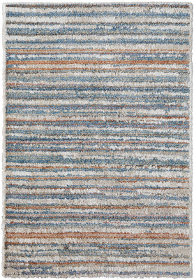 4' X 6' Ivory Blue And Orange Striped Power Loom Stain Resistant Area Rug