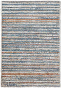 5' X 8' Ivory Blue And Orange Striped Power Loom Stain Resistant Area Rug