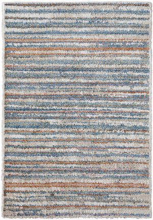 10' X 14' Ivory Blue And Orange Striped Power Loom Stain Resistant Area Rug