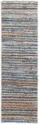 8' Ivory Blue And Orange Striped Power Loom Stain Resistant Runner Rug