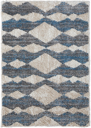 5' X 8' Ivory Gray And Blue Chevron Power Loom Stain Resistant Area Rug