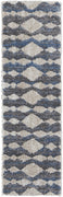 8' Ivory Gray And Blue Chevron Power Loom Stain Resistant Runner Rug