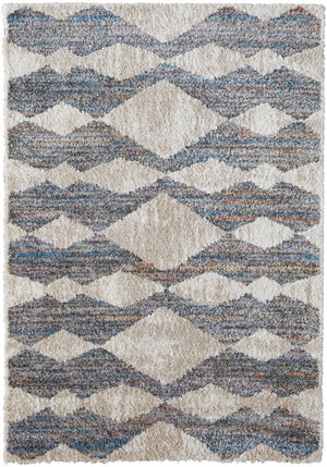 4' X 6' Tan Ivory And Blue Chevron Power Loom Stain Resistant Area Rug