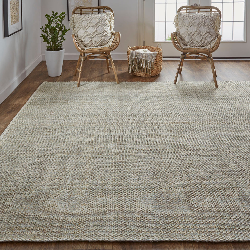 9' X 12' Green And Tan Hand Woven Area Rug