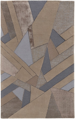 4' X 6' Tan Brown And Blue Wool Geometric Tufted Handmade Area Rug