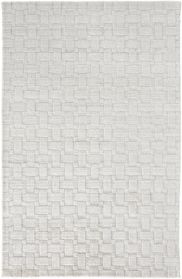 4' X 6' White And Silver Striped Hand Woven Area Rug