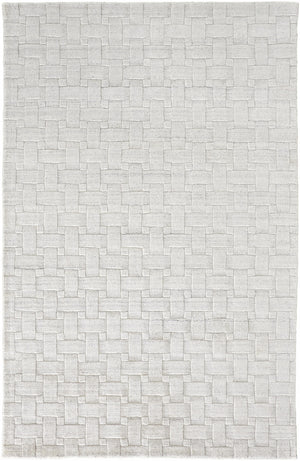 5' X 8' White And Silver Striped Hand Woven Area Rug