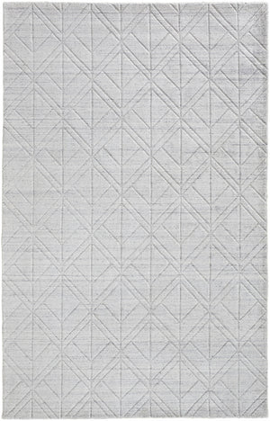 8' X 10' White And Silver Striped Hand Woven Area Rug