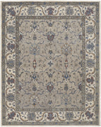 5' X 8' Taupe Ivory And Blue Wool Floral Tufted Handmade Stain Resistant Area Rug