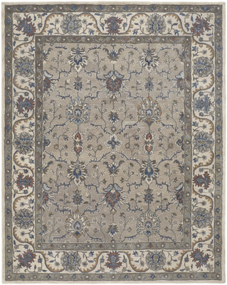 2' X 3' Taupe Ivory And Blue Wool Floral Tufted Handmade Stain Resistant Area Rug