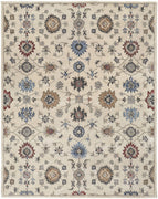 4' X 6' Ivory Blue And Tan Wool Floral Tufted Handmade Stain Resistant Area Rug