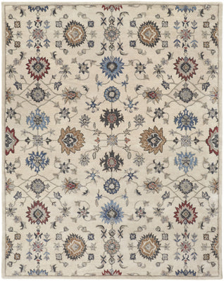 4' X 6' Ivory Blue And Tan Wool Floral Tufted Handmade Stain Resistant Area Rug