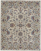 4' X 6' Ivory Taupe And Blue Wool Floral Tufted Handmade Stain Resistant Area Rug