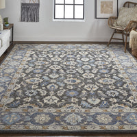 4' X 6' Taupe Blue And Ivory Wool Floral Tufted Handmade Area Rug