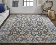 4' X 6' Taupe Blue And Ivory Wool Floral Tufted Handmade Area Rug