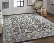 2' X 3' Taupe Blue And Ivory Wool Floral Tufted Handmade Stain Resistant Area Rug