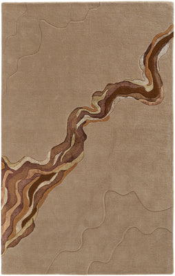 4' X 6' Tan And Orange Wool Abstract Tufted Handmade Area Rug