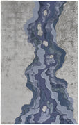 5' X 8' Ivor Gray And Blue Wool Abstract Tufted Handmade Area Rug