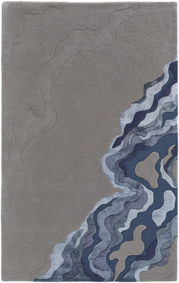 5' X 8' Gray Taupe And Blue Wool Abstract Tufted Handmade Area Rug