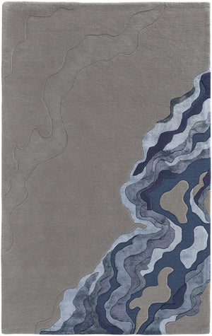 2' X 3' Gray Taupe And Blue Wool Abstract Tufted Handmade Area Rug