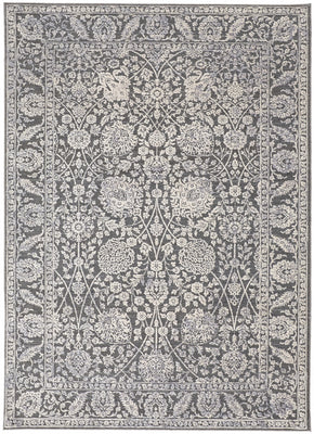 9' X 13' Taupe And Ivory Floral Power Loom Area Rug