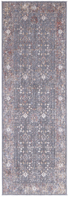 8' Gray Pink And Red Floral Power Loom Runner Rug