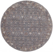 6' Gray Pink And Red Round Floral Power Loom Area Rug