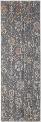 8' Gray Ivory And Tan Floral Power Loom Runner Rug