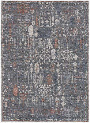 8' X 10' Gray Ivory And Orange Floral Power Loom Area Rug