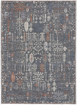 8' X 10' Gray Ivory And Orange Floral Power Loom Area Rug