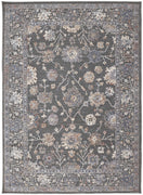 8' X 10' Taupe Blue And Orange Floral Power Loom Area Rug