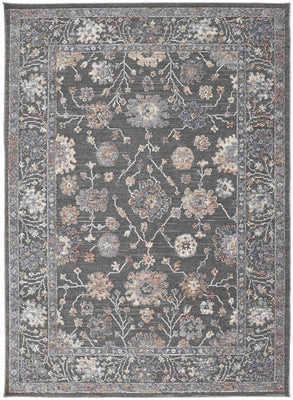 9' X 13' Taupe Blue And Orange Floral Power Loom Area Rug