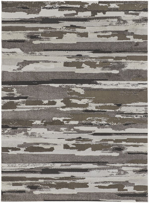 8' X 10' Brown And Ivory Abstract Power Loom Distressed Stain Resistant Area Rug