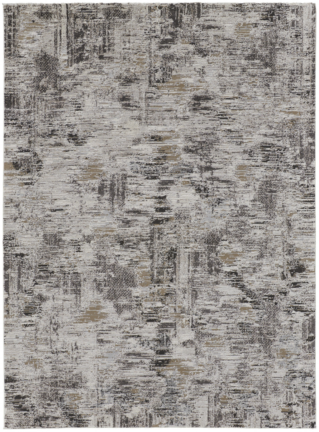 5' X 8' Ivory Gray And Brown Abstract Power Loom Distressed Stain Resistant Area Rug