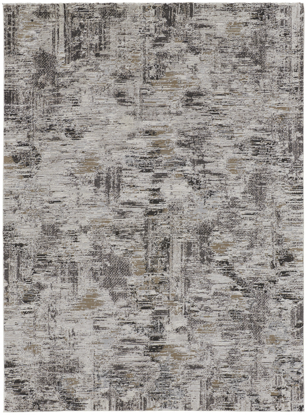 8' X 10' Ivory Gray And Brown Abstract Power Loom Distressed Stain Resistant Area Rug