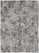 7' X 10' Ivory Gray And Brown Abstract Power Loom Distressed Stain Resistant Area Rug