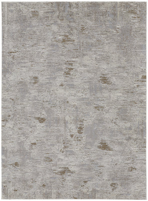 4' X 6' Ivory Gray And Tan Abstract Power Loom Distressed Stain Resistant Area Rug