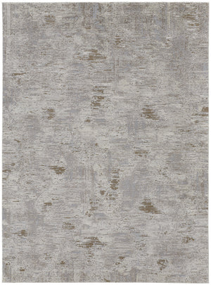 5' X 8' Ivory Gray And Tan Abstract Power Loom Distressed Stain Resistant Area Rug