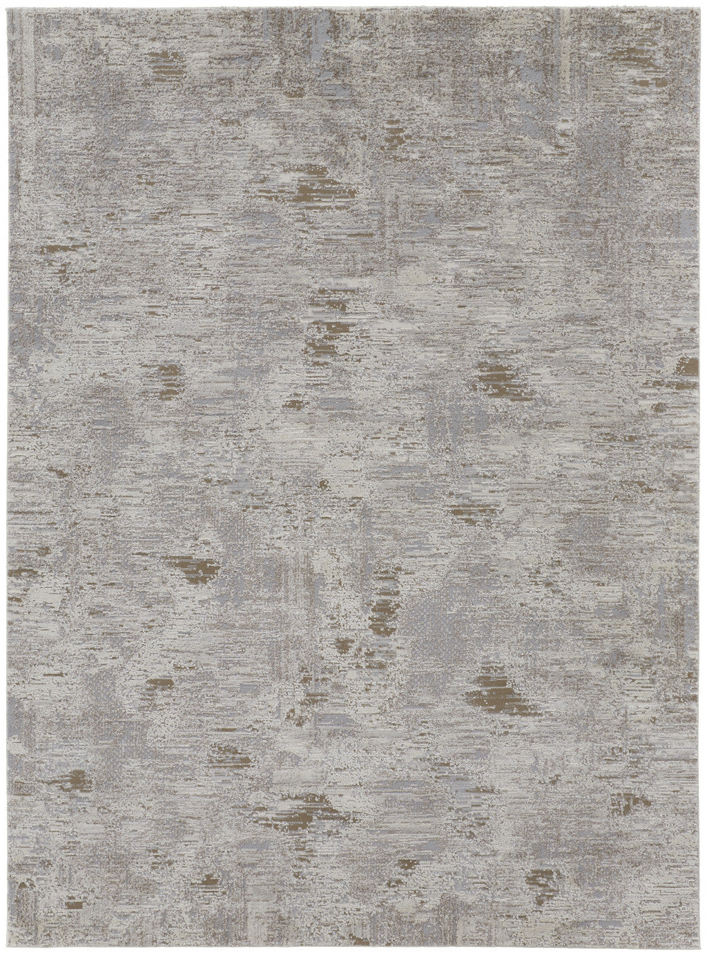 7' X 10' Ivory Gray And Tan Abstract Power Loom Distressed Stain Resistant Area Rug