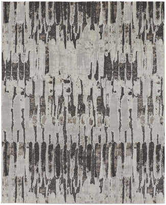 5' X 8' Ivory Brown And Gray Abstract Power Loom Stain Resistant Area Rug