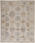 10' X 14' Ivory Tan And Blue Floral Hand Knotted Stain Resistant Area Rug