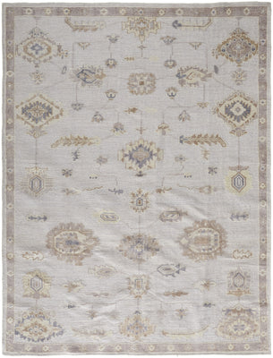 9' X 12' Ivory And Orange Floral Hand Knotted Stain Resistant Area Rug