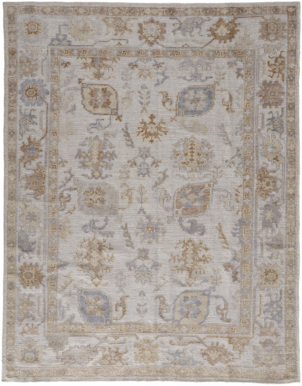 5' X 8' Ivory And Tan Floral Hand Knotted Stain Resistant Area Rug